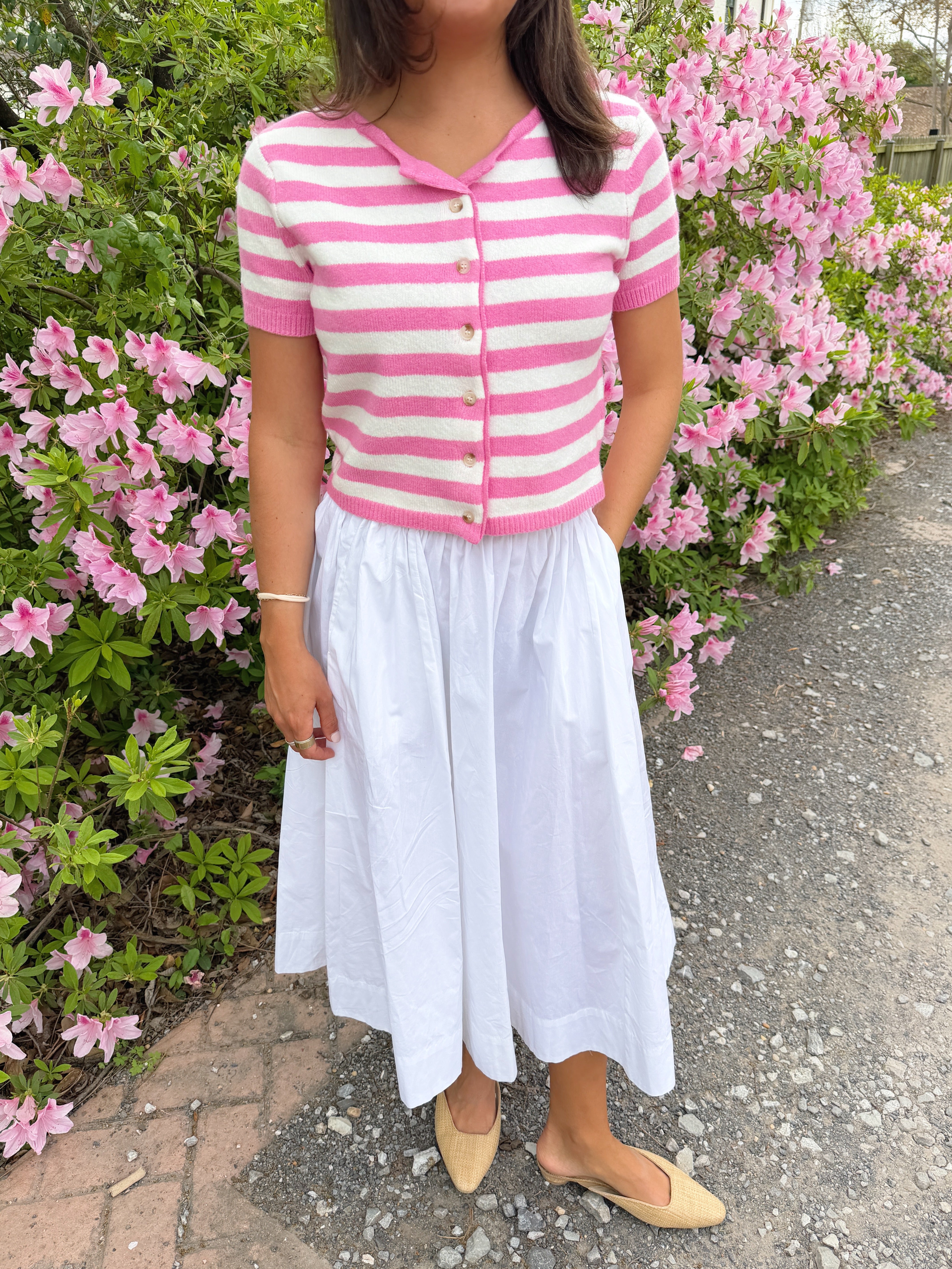 Striped Sleeveless Sweater- Pink