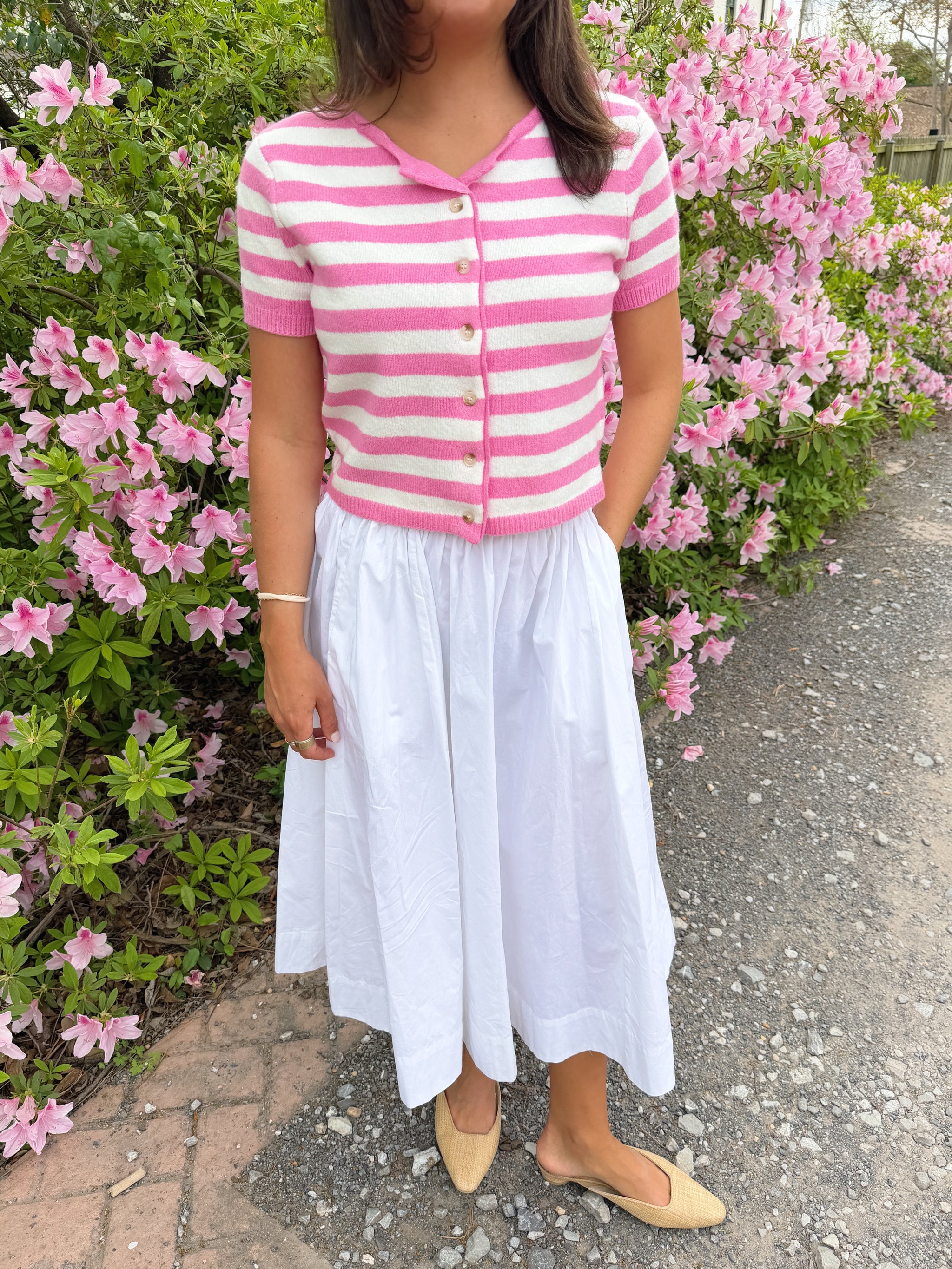 Striped Sleeveless Sweater- Pink