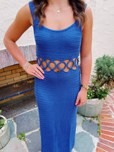 Load image into Gallery viewer, Crochet Cut Out Midi Dress- Blue