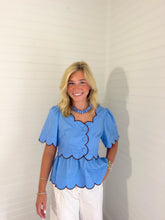 Load image into Gallery viewer, Scallop Trim Top - Blue And Brown