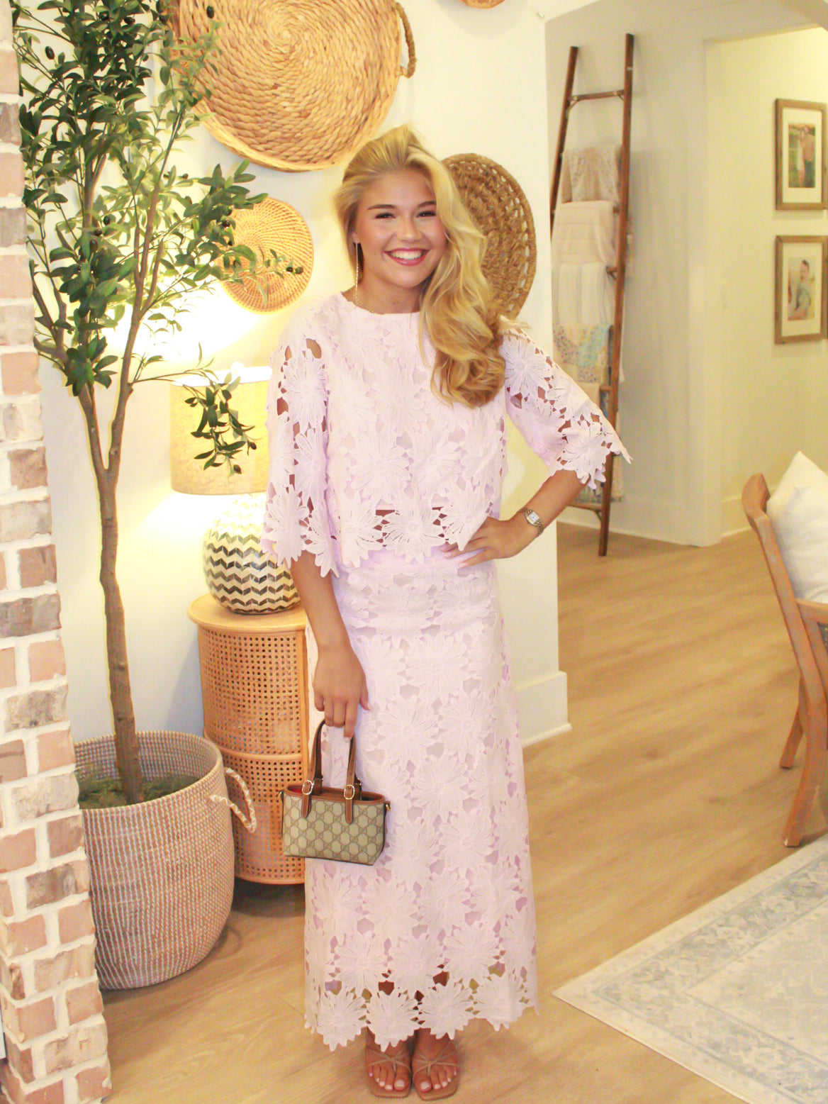 Baby Pink Eyelet Skirt & Top Set