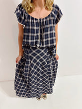 Load image into Gallery viewer, Plaid Eyelet Top- Navy