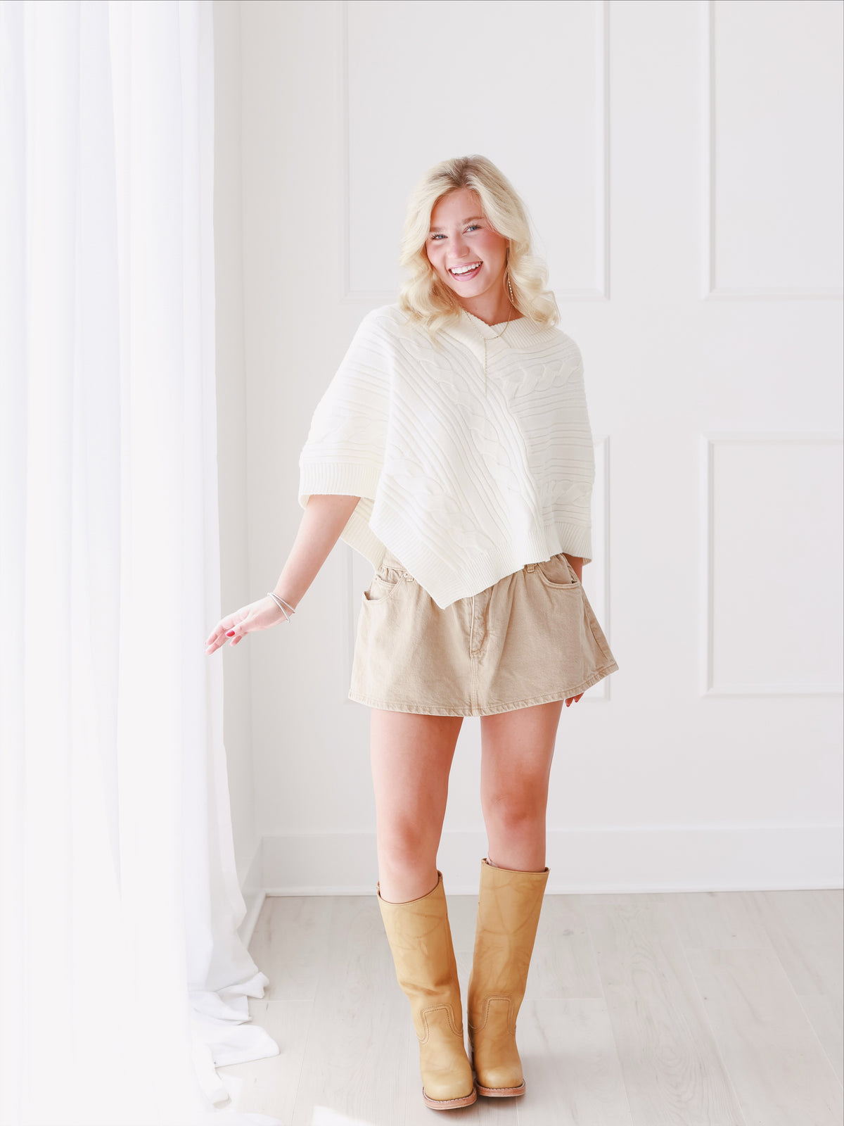 V-Neck Cable Knit Sweater Poncho