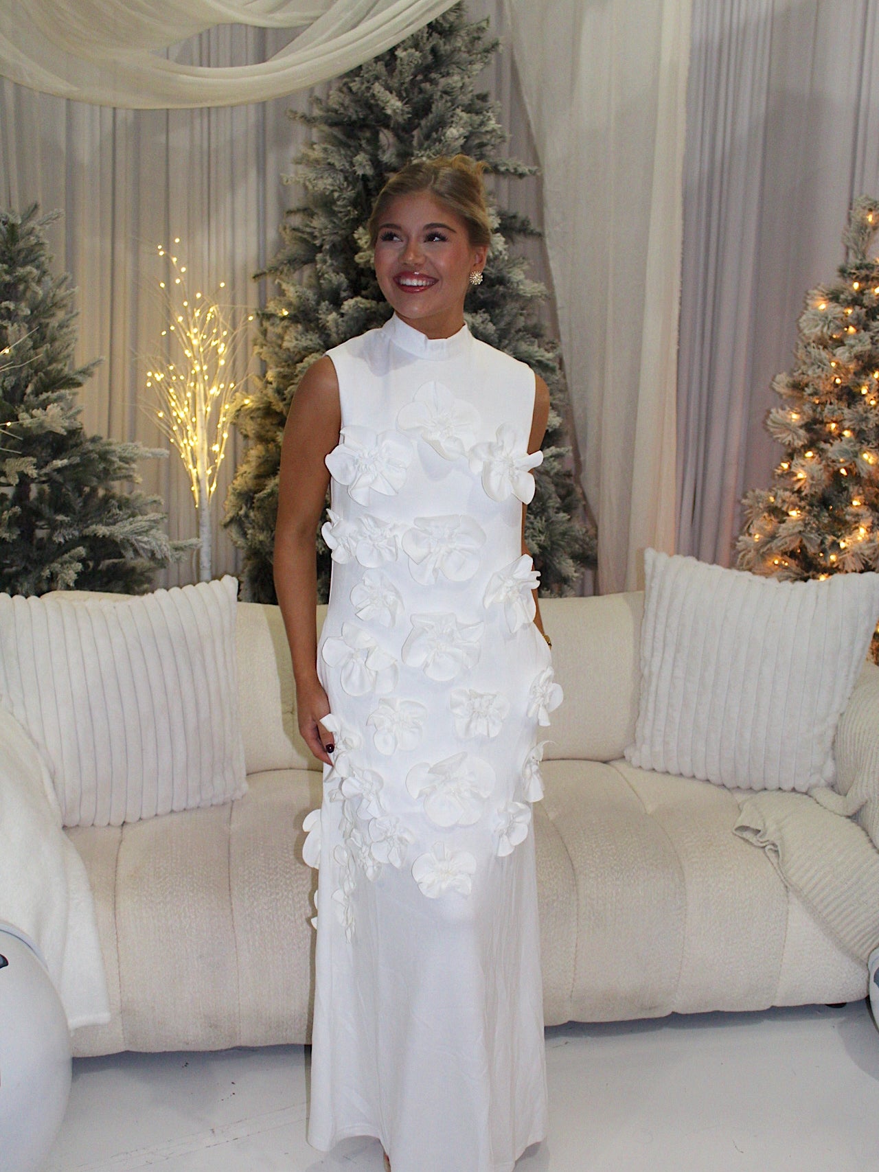 Floral Appliqué Maxi- White – Shop Nineteen Boutique