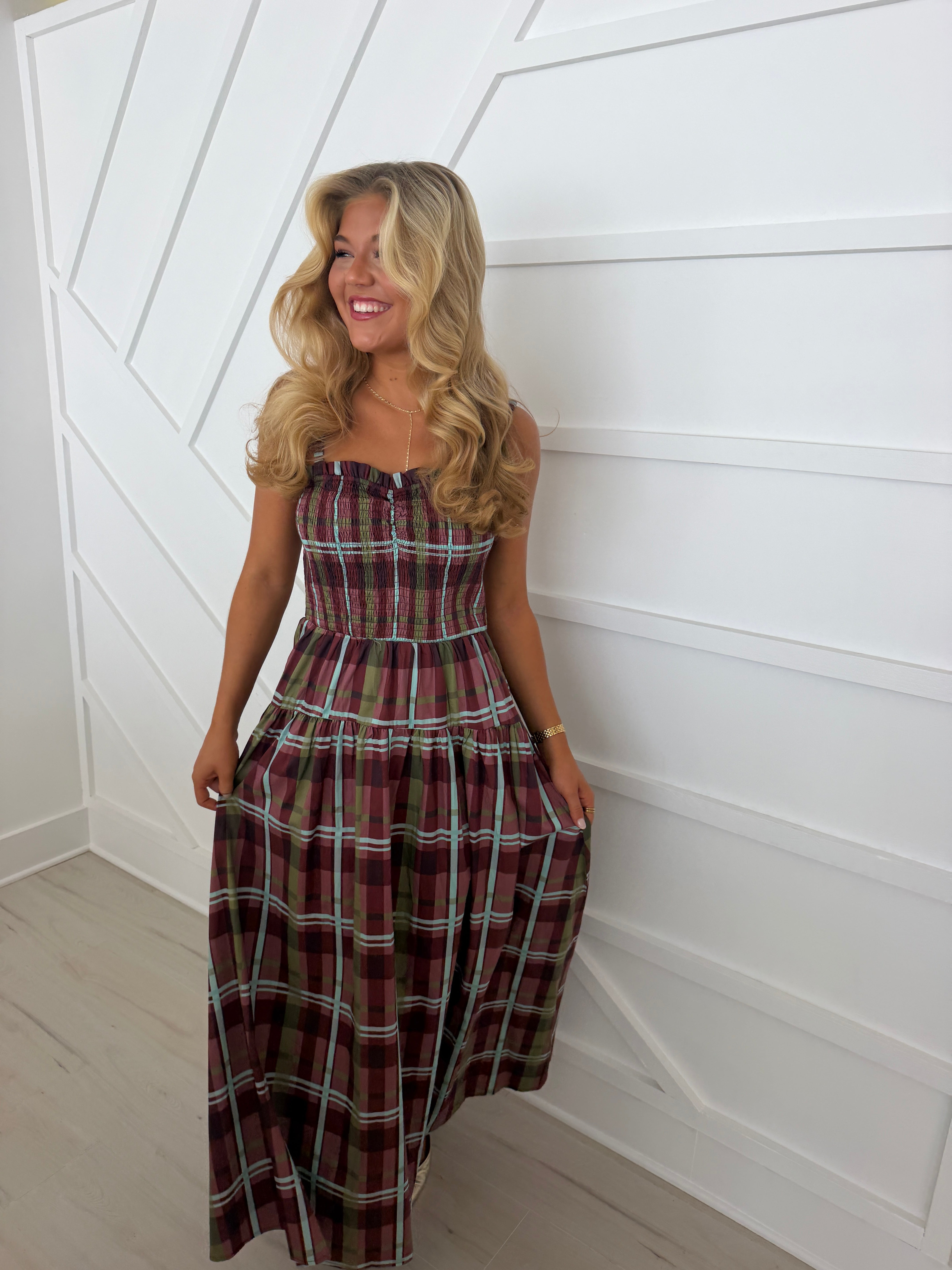 Fun Fall Gingham Maxi Dress