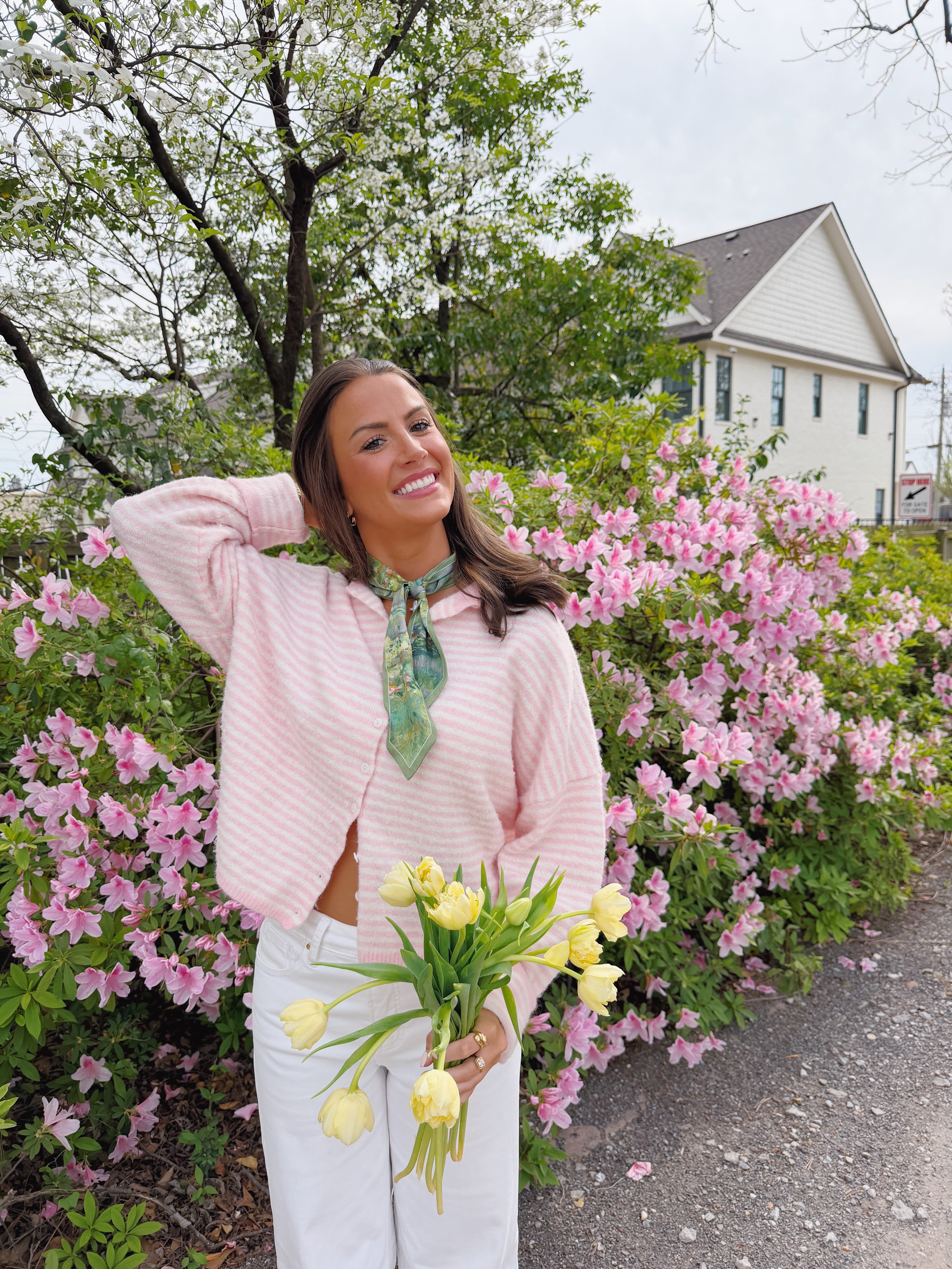 Spring Sweater- Baby Pink & White