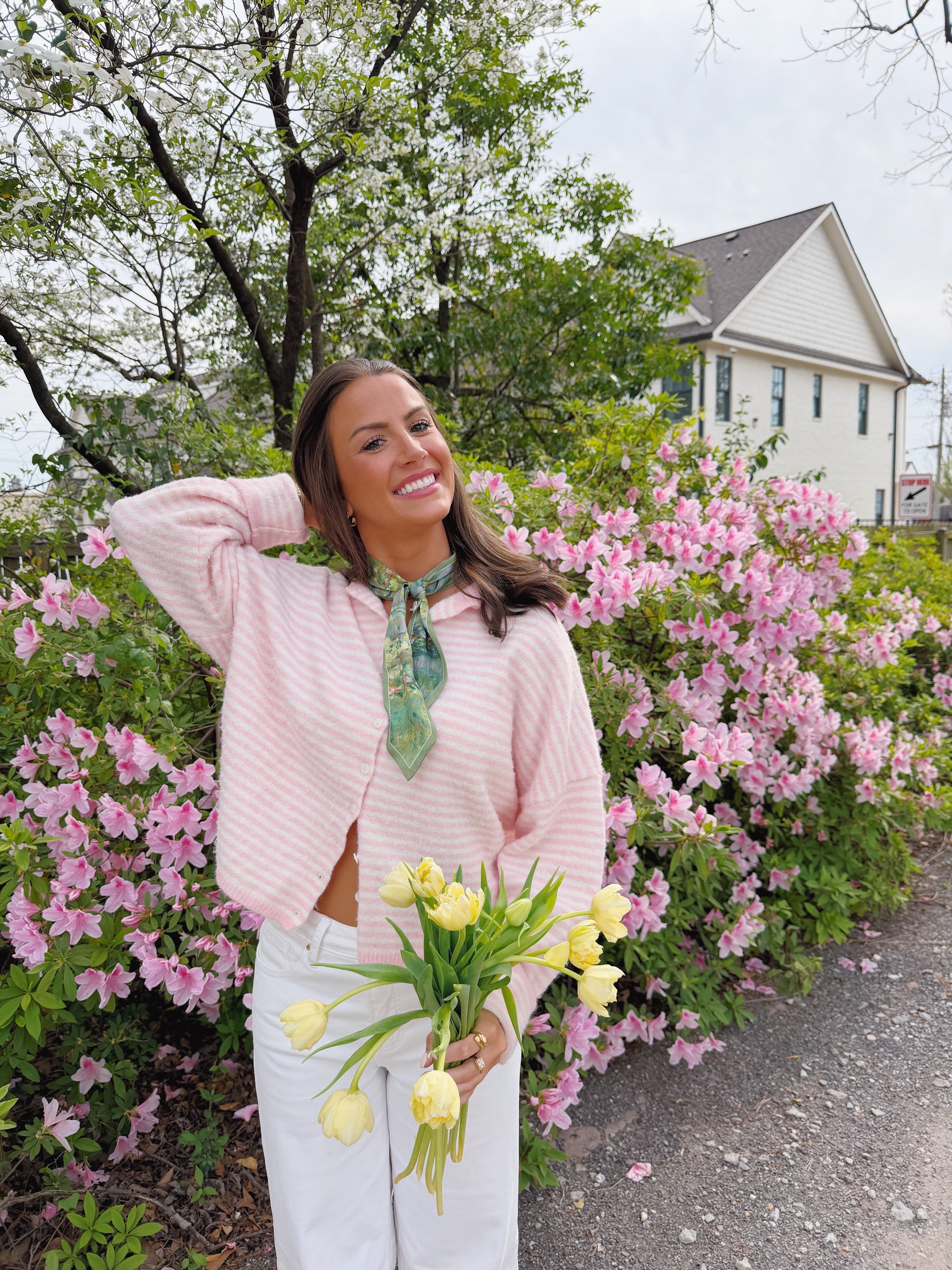 Spring Sweater- Baby Pink & White