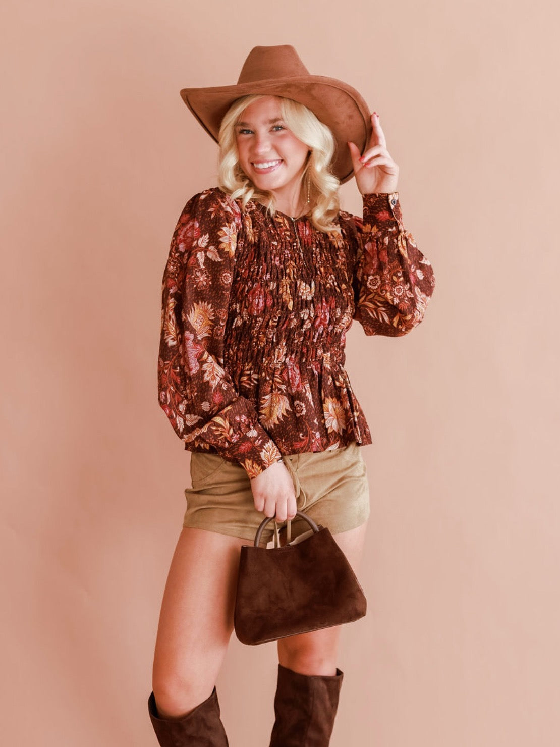 Smocked Fall Floral Blouse
