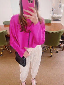 Satin Long Sleeve Blouse- Pink