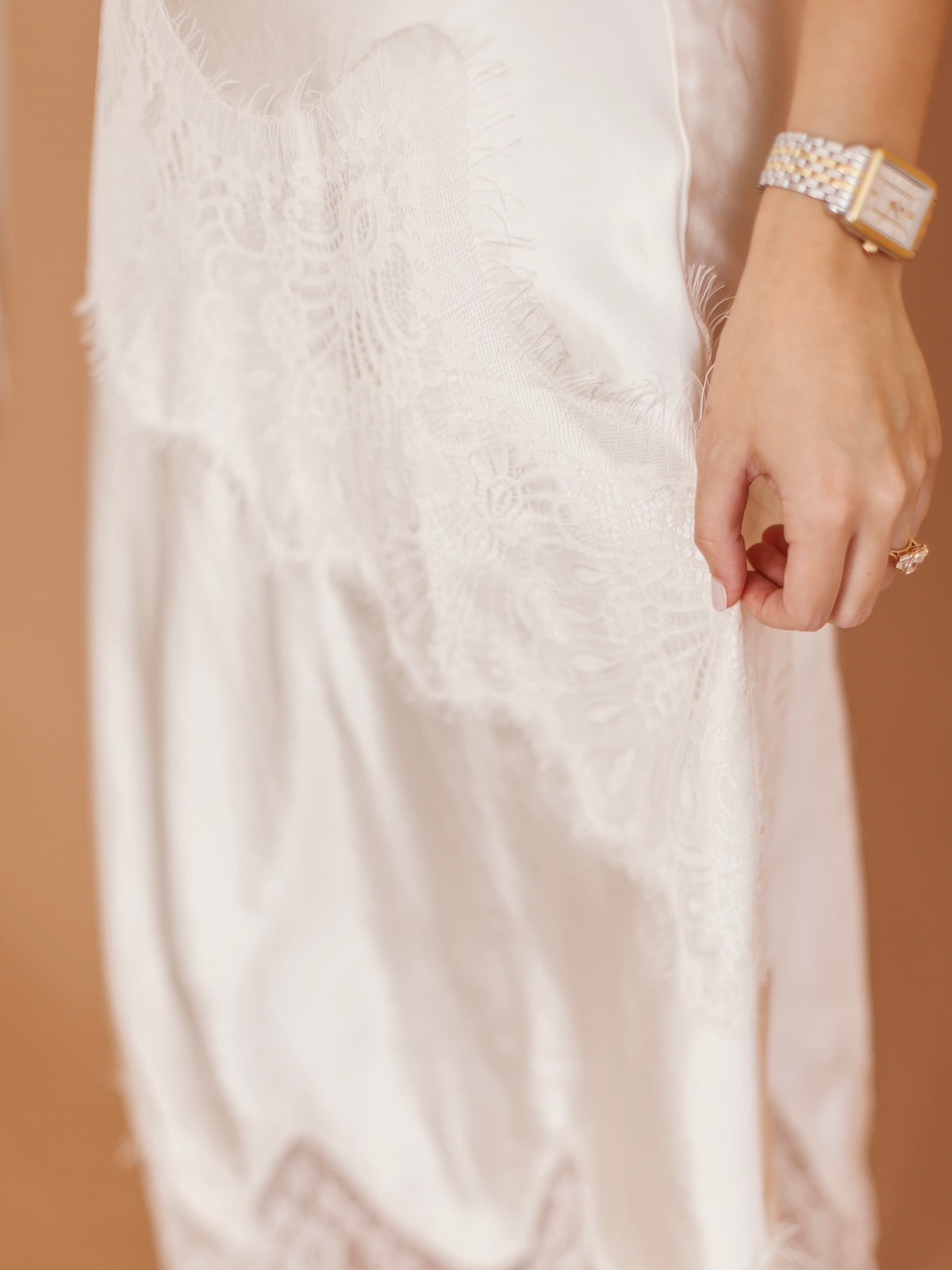 Satin Lace Maxi Skirt