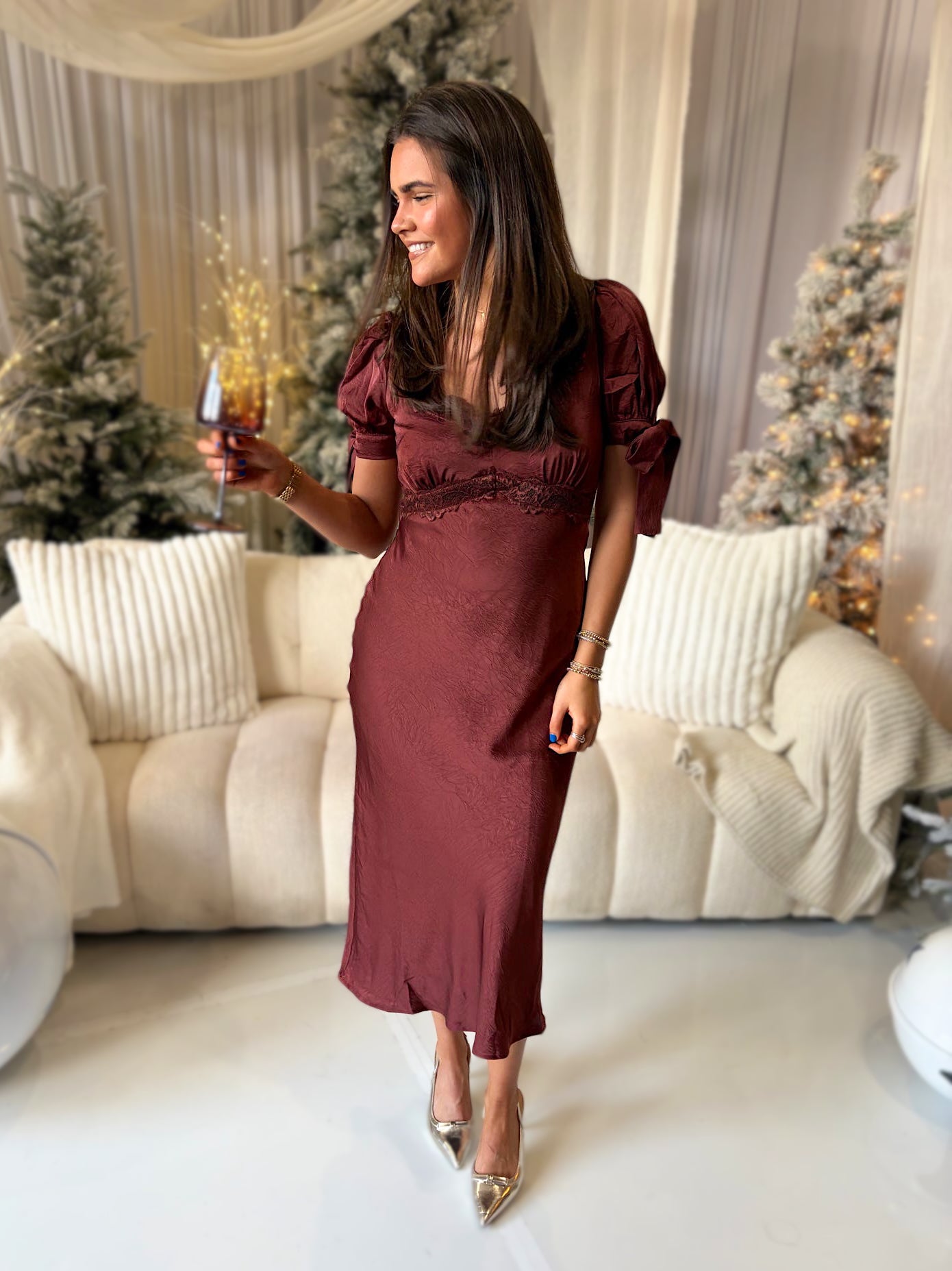 Chocolate Satin Chocolate Midi Dress