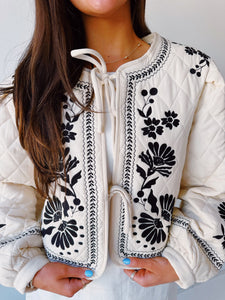 Embroidered Quilted Jacket- Taupe