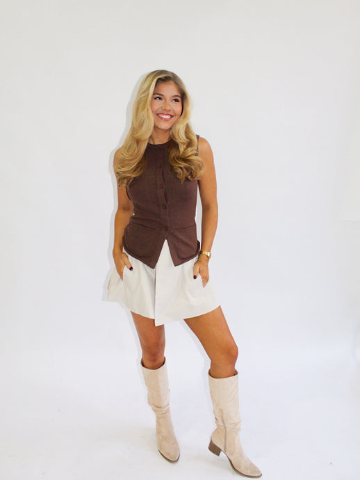 Brown Knit Button Sweater