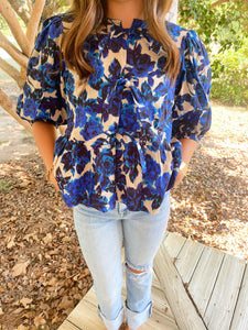 Gemma Top- Blue Floral