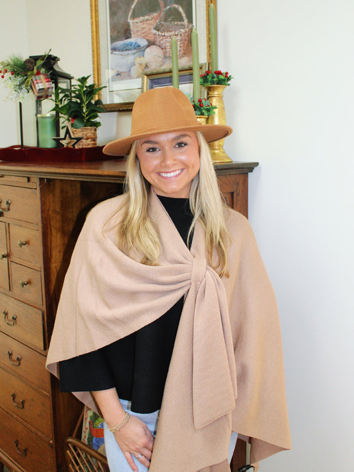 Soft Knit Cape Poncho- Tan