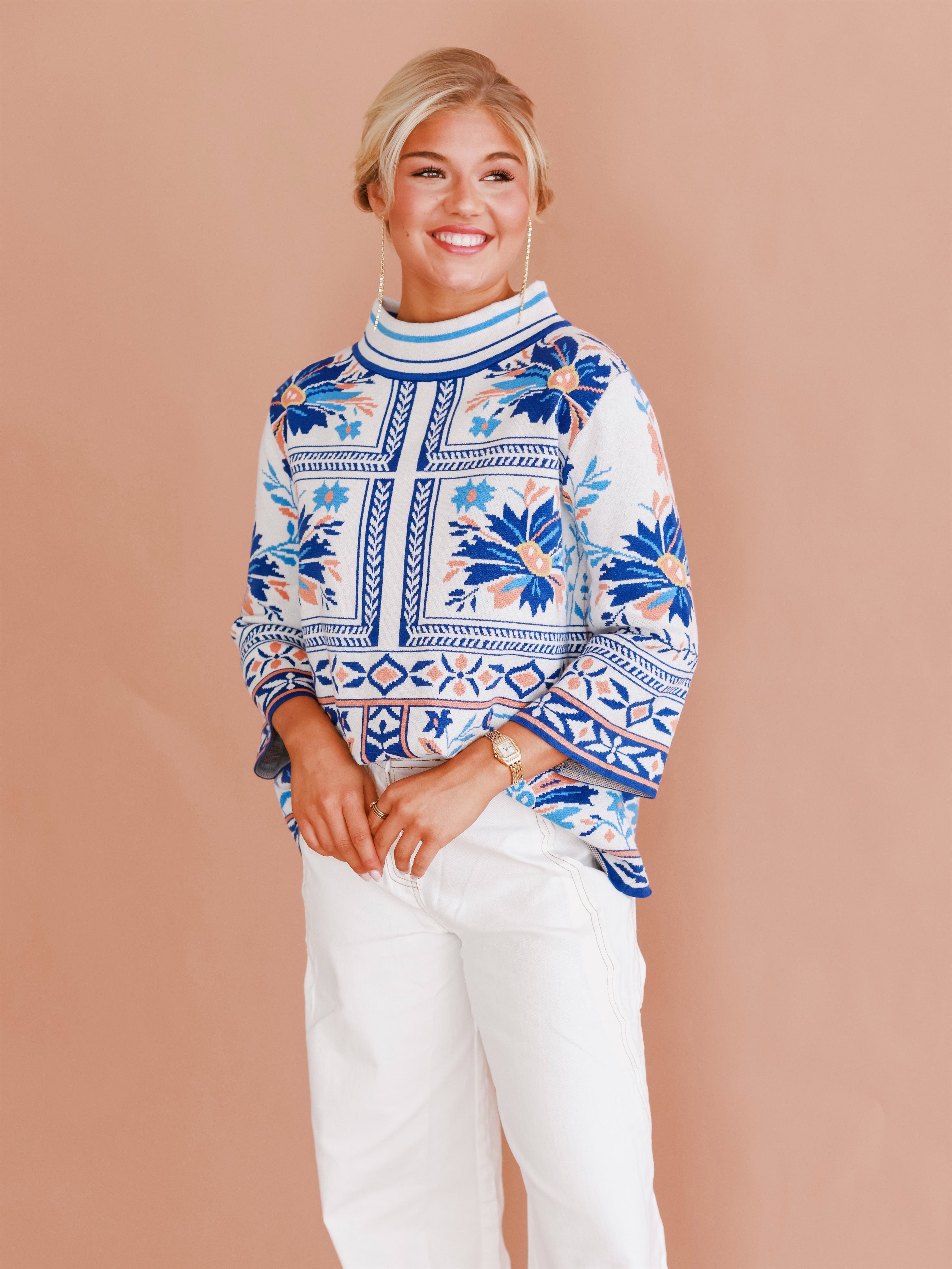 Orange & Blue Mockneck Sweater