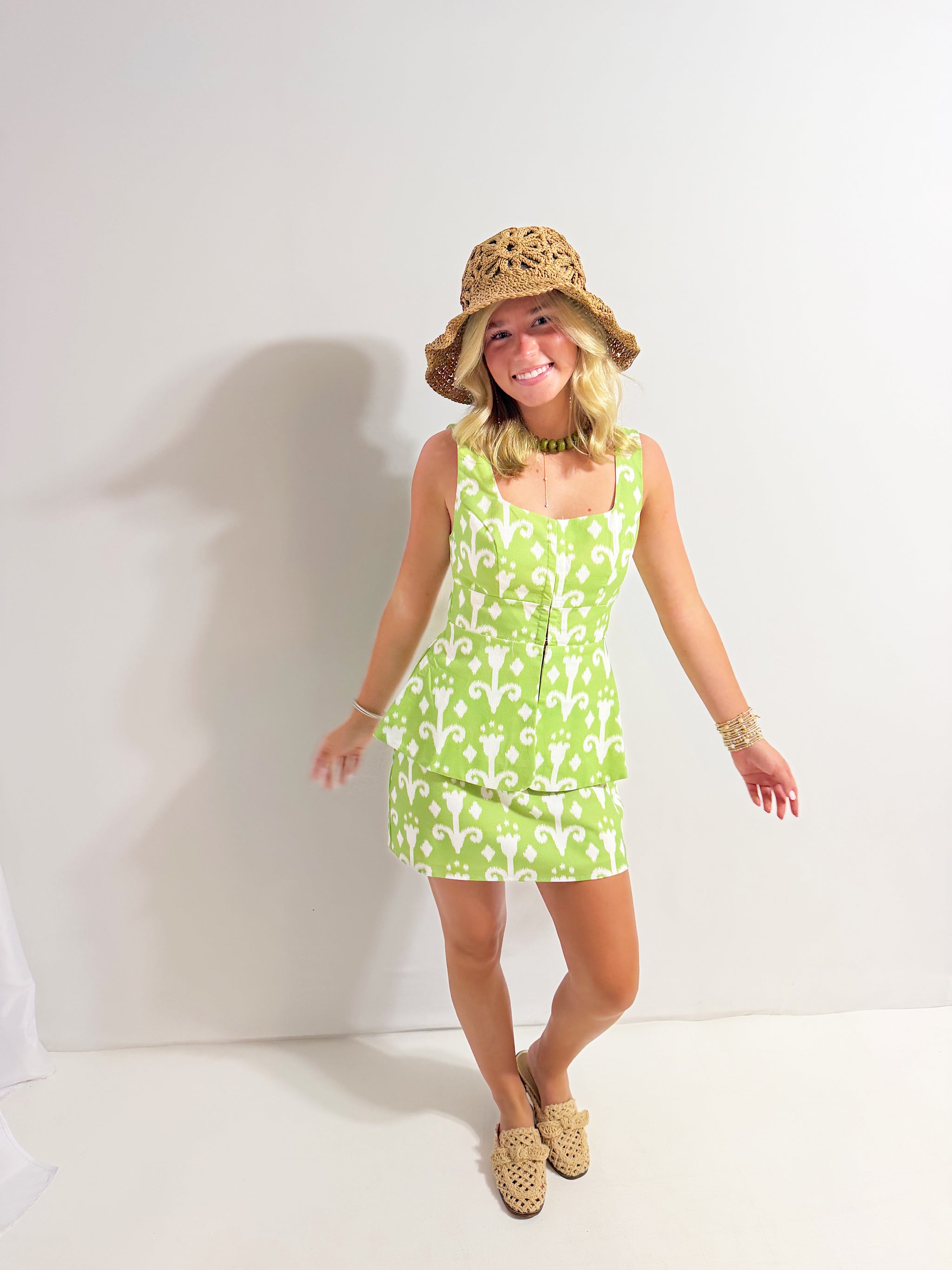 Green & White Printed Set