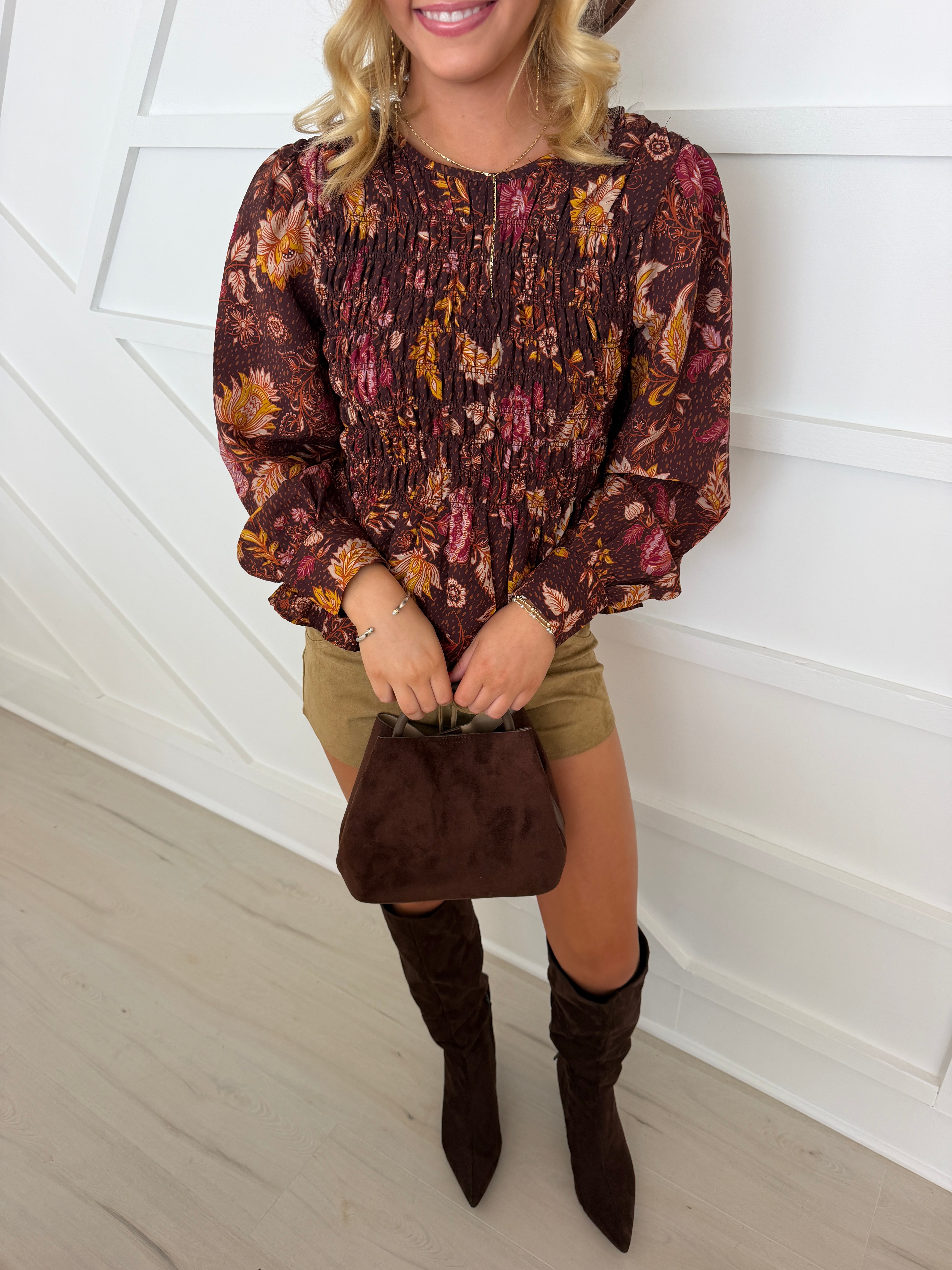 Smocked Fall Floral Blouse