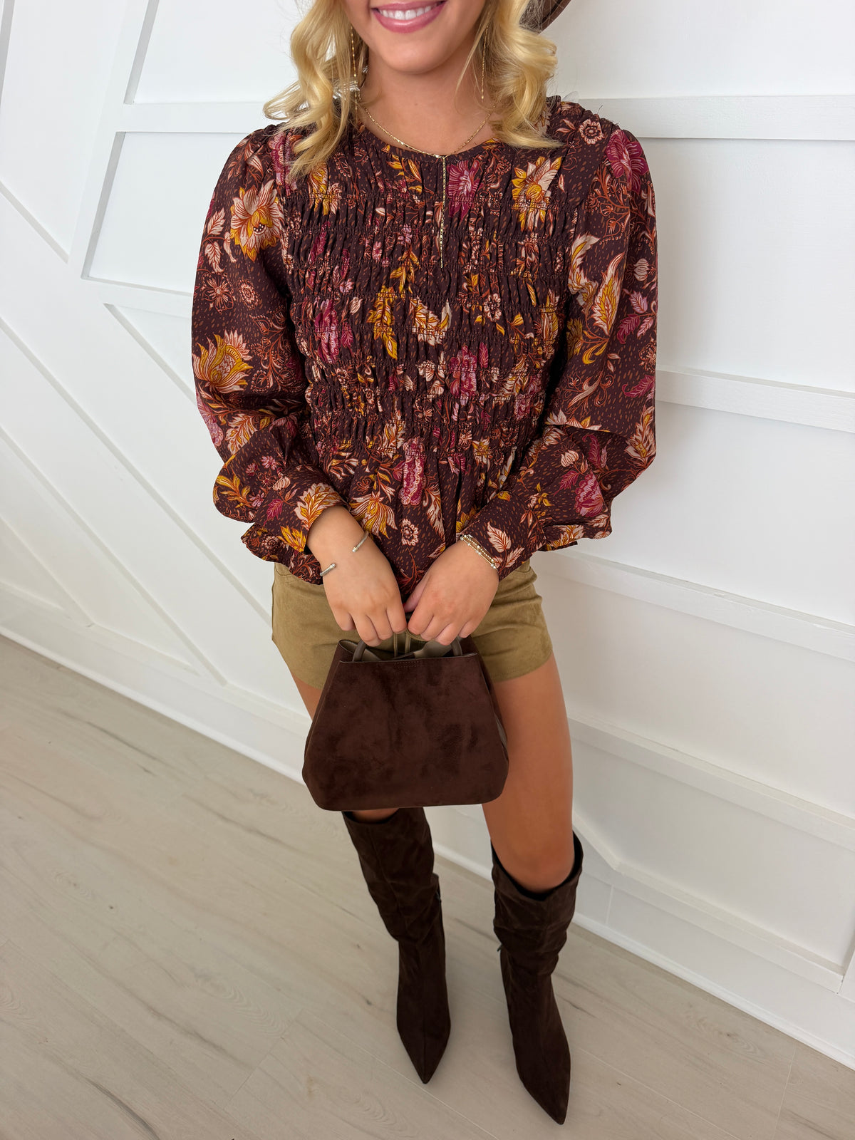 Smocked Fall Floral Blouse