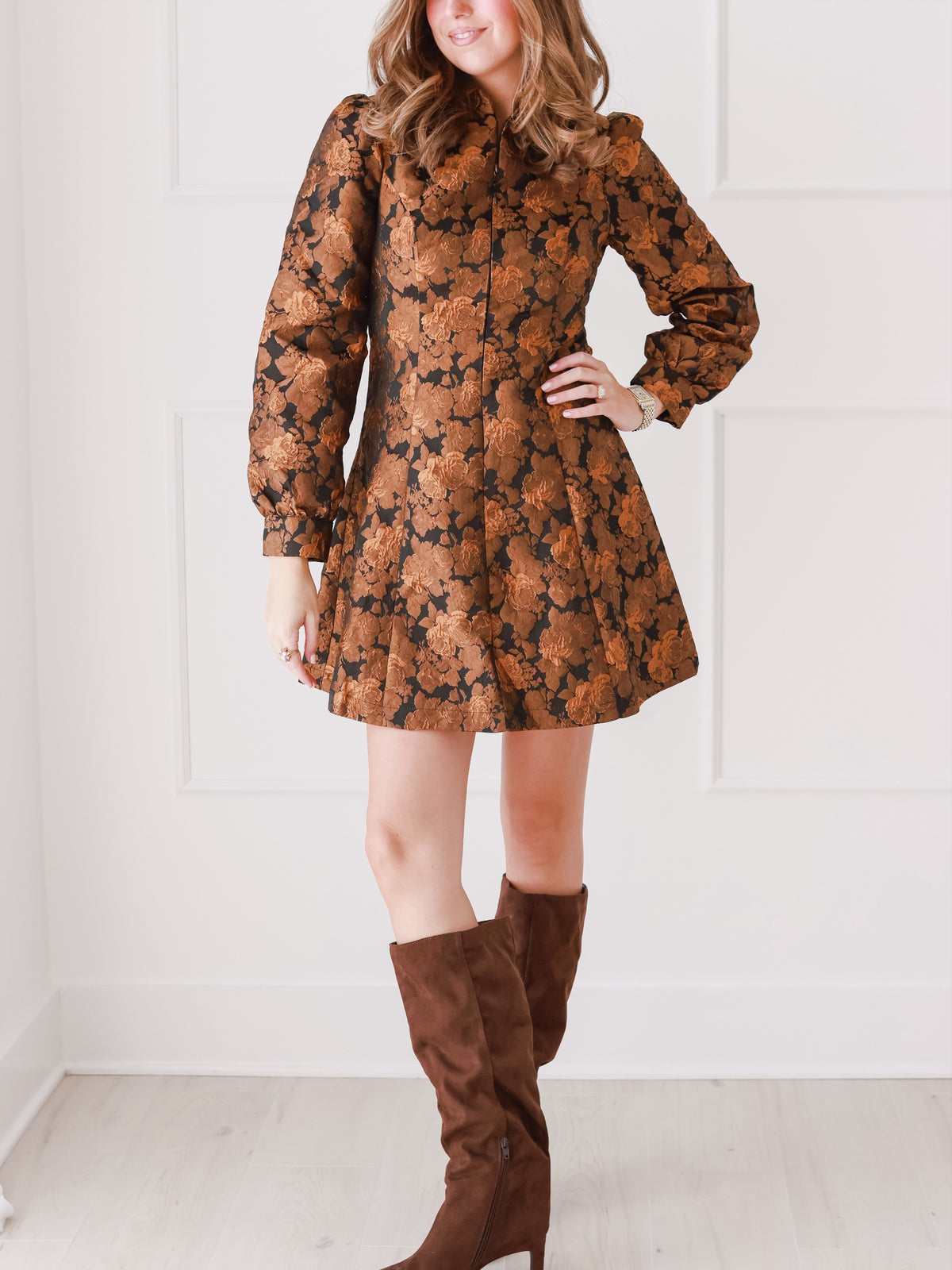 Autumn Leaves Jacquard Mini Dress