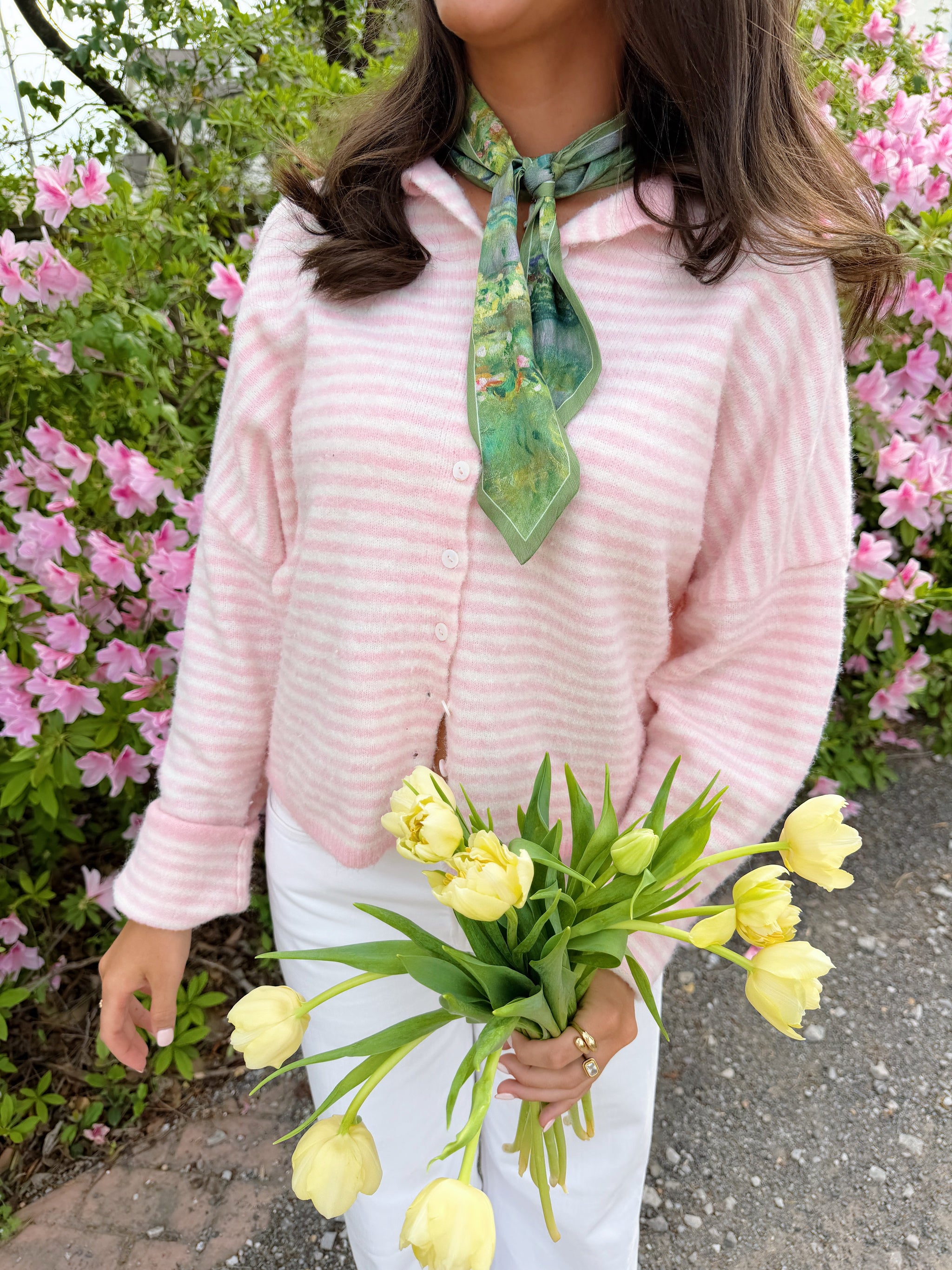 Spring Sweater- Baby Pink & White