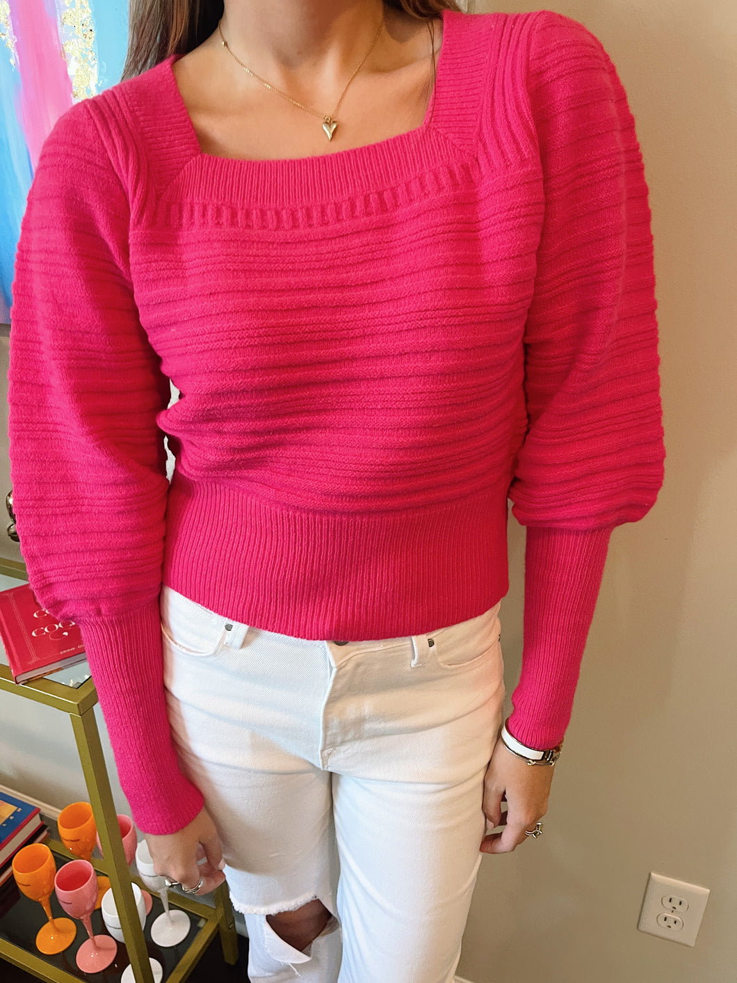 Square Neck Sweater- Pink