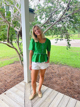 Load image into Gallery viewer, Scallop Trim Top - Green and Blue