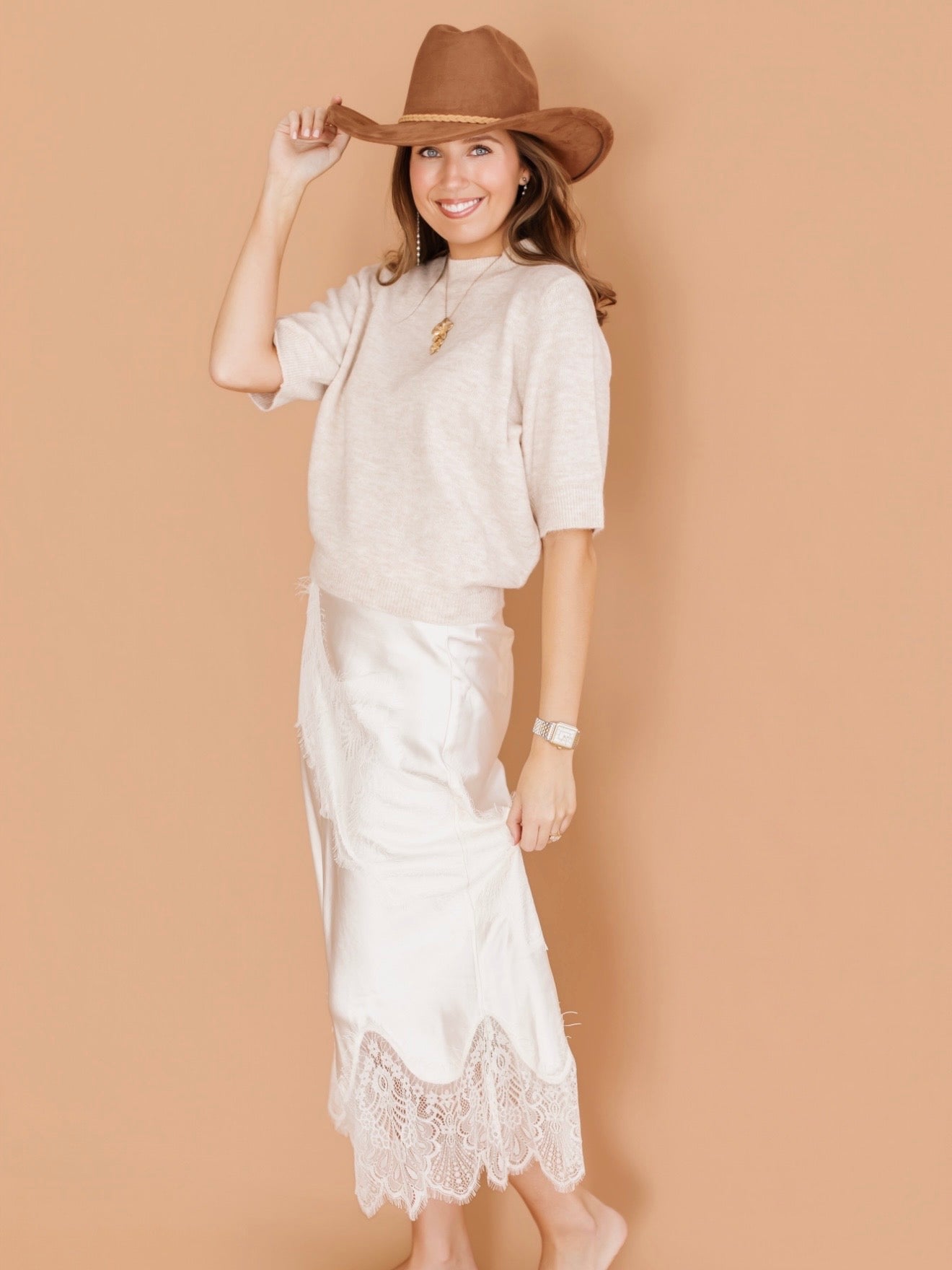 Satin Lace Maxi Skirt