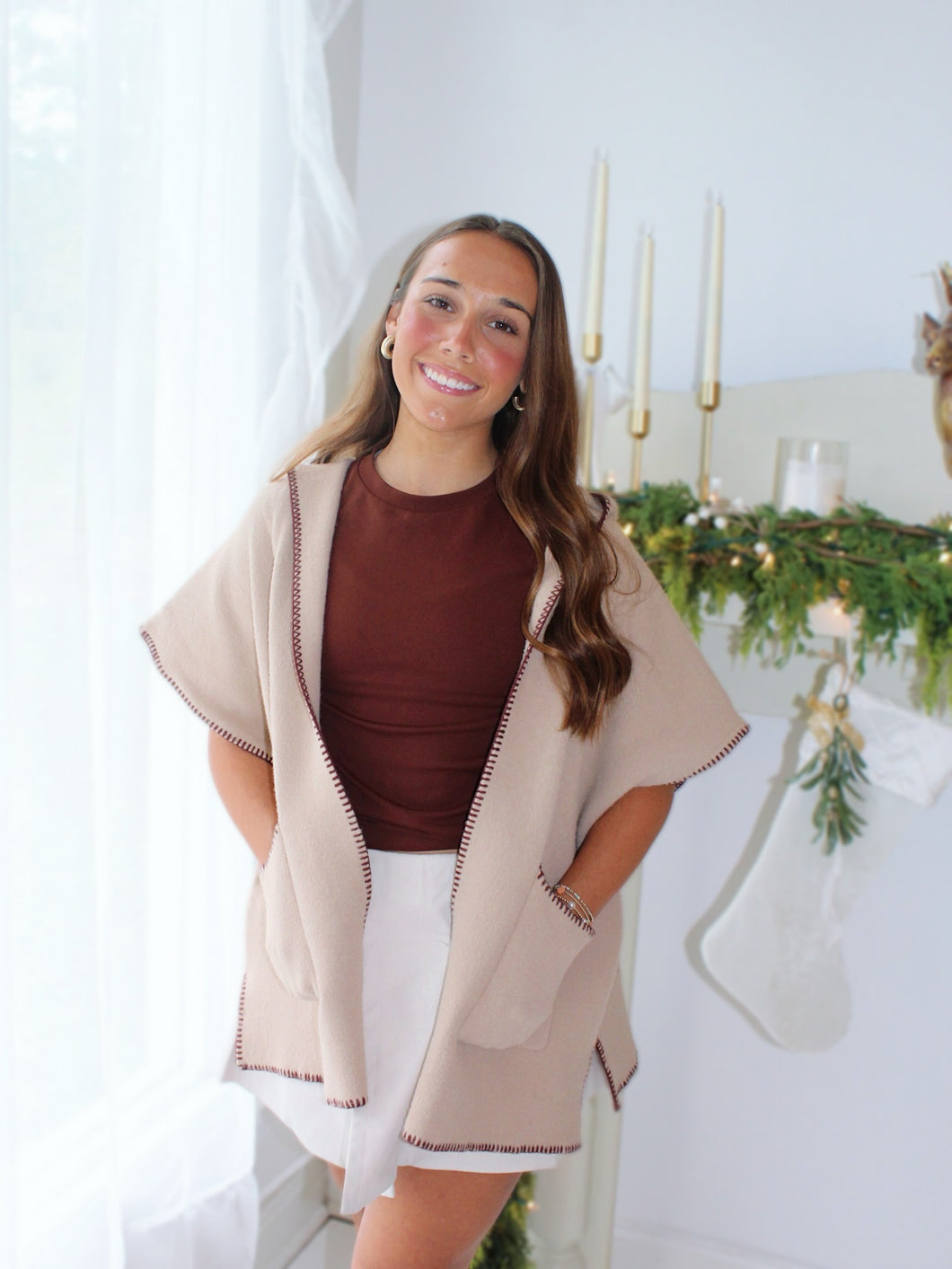 Mocha Contrast Poncho