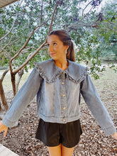 Load image into Gallery viewer, Ruffle Collared Denim Jacket