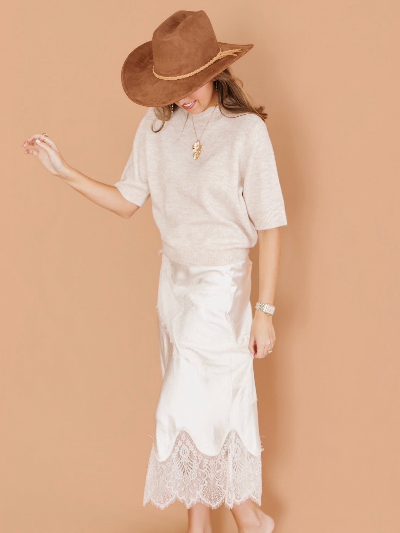 Satin Lace Maxi Skirt