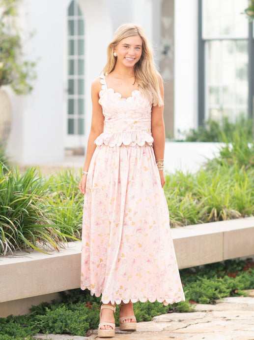 Floral Scallop Skirt and Top Set