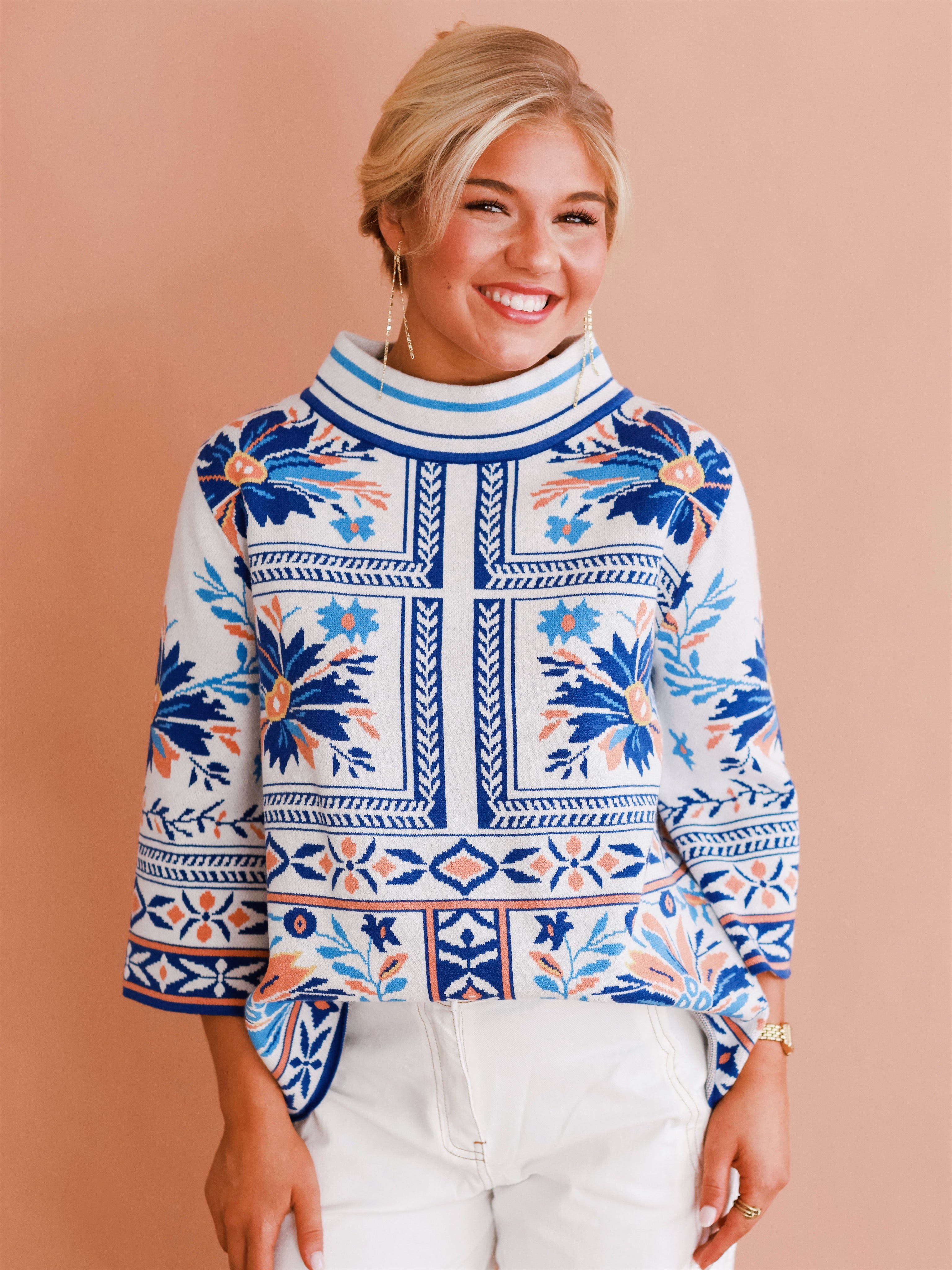 Orange & Blue Mockneck Sweater