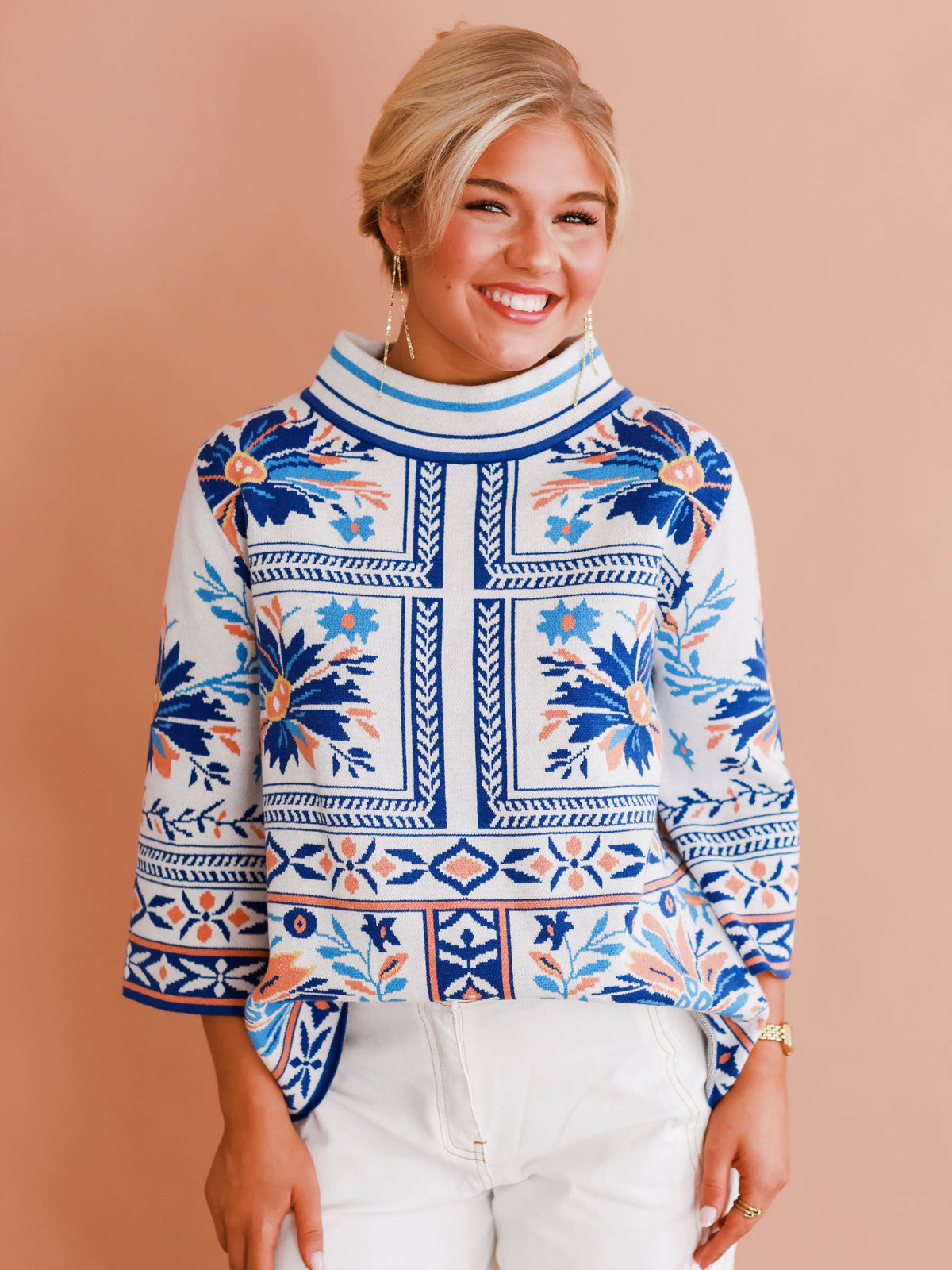 Orange & Blue Mockneck Sweater