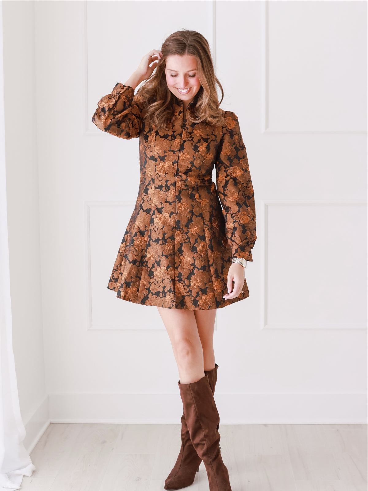 Autumn Leaves Jacquard Mini Dress