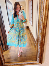 Load image into Gallery viewer, Turquoise Printed Midi Dress