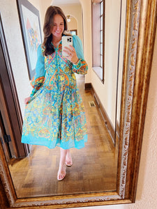 Turquoise Printed Midi Dress