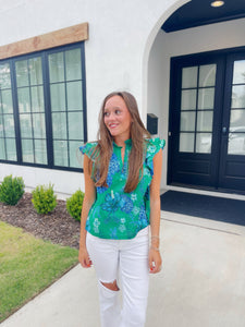 Green & Blue Printed Top