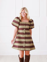 Load image into Gallery viewer, Brown &amp; Olive Stripe Cocktail Dress
