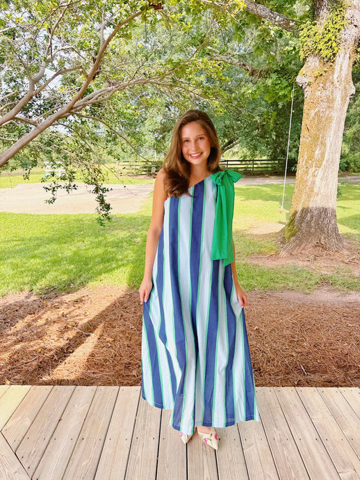 One Shoulder Stripe Maxi Dress