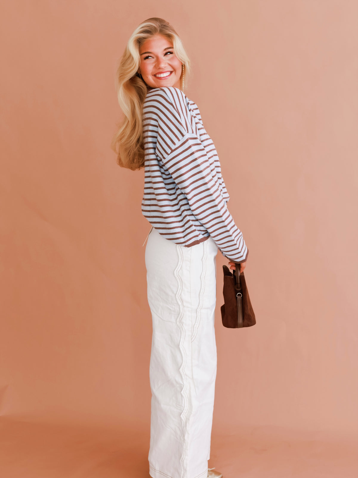 Baby Blue & Brown Henley Style Sweater