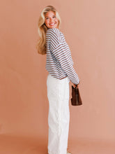 Load image into Gallery viewer, Baby Blue &amp; Brown Henley Style Sweater