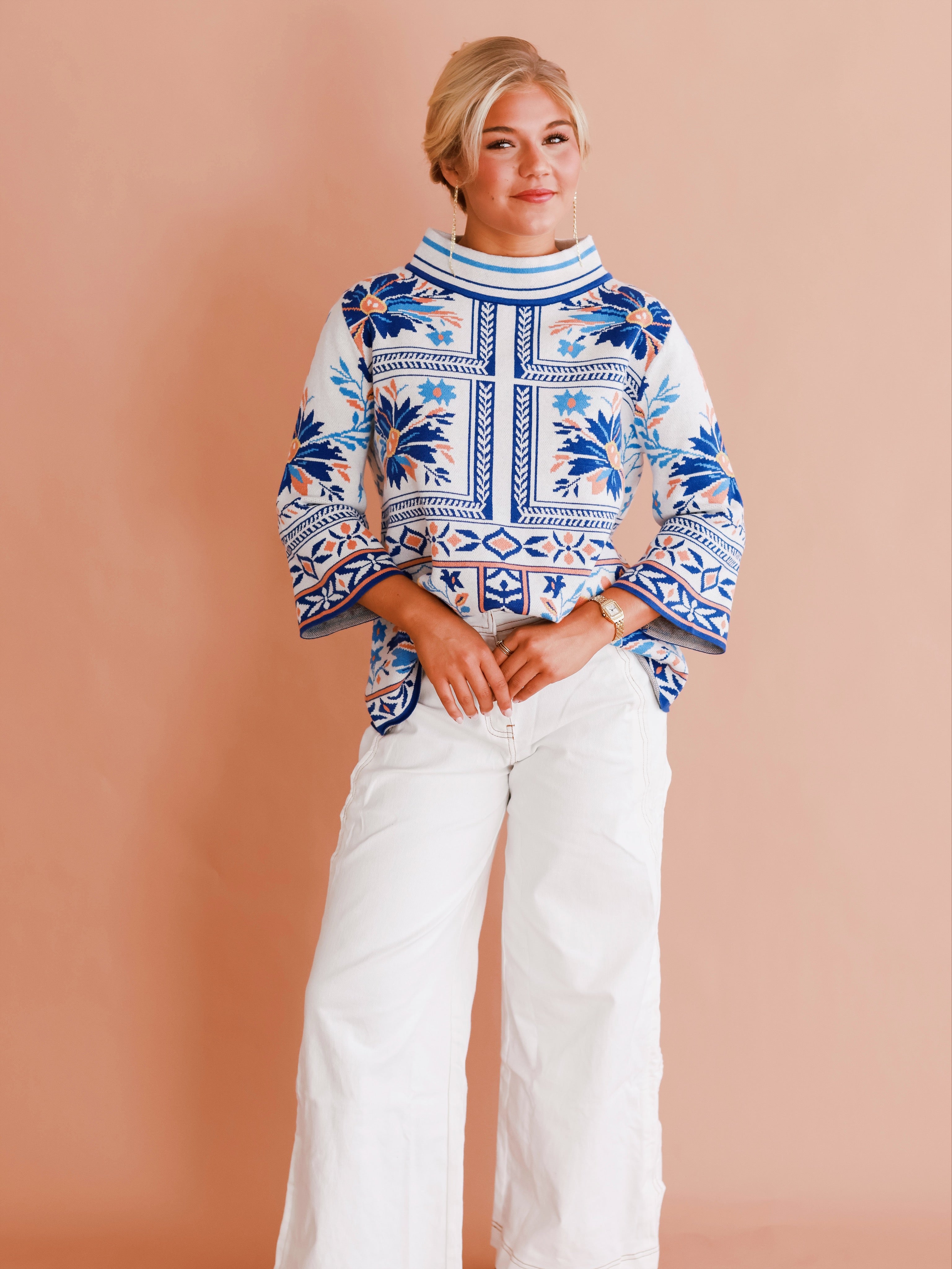 Orange & Blue Mockneck Sweater