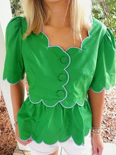 Load image into Gallery viewer, Scallop Trim Top - Green and Blue