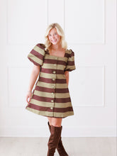Load image into Gallery viewer, Brown &amp; Olive Stripe Cocktail Dress