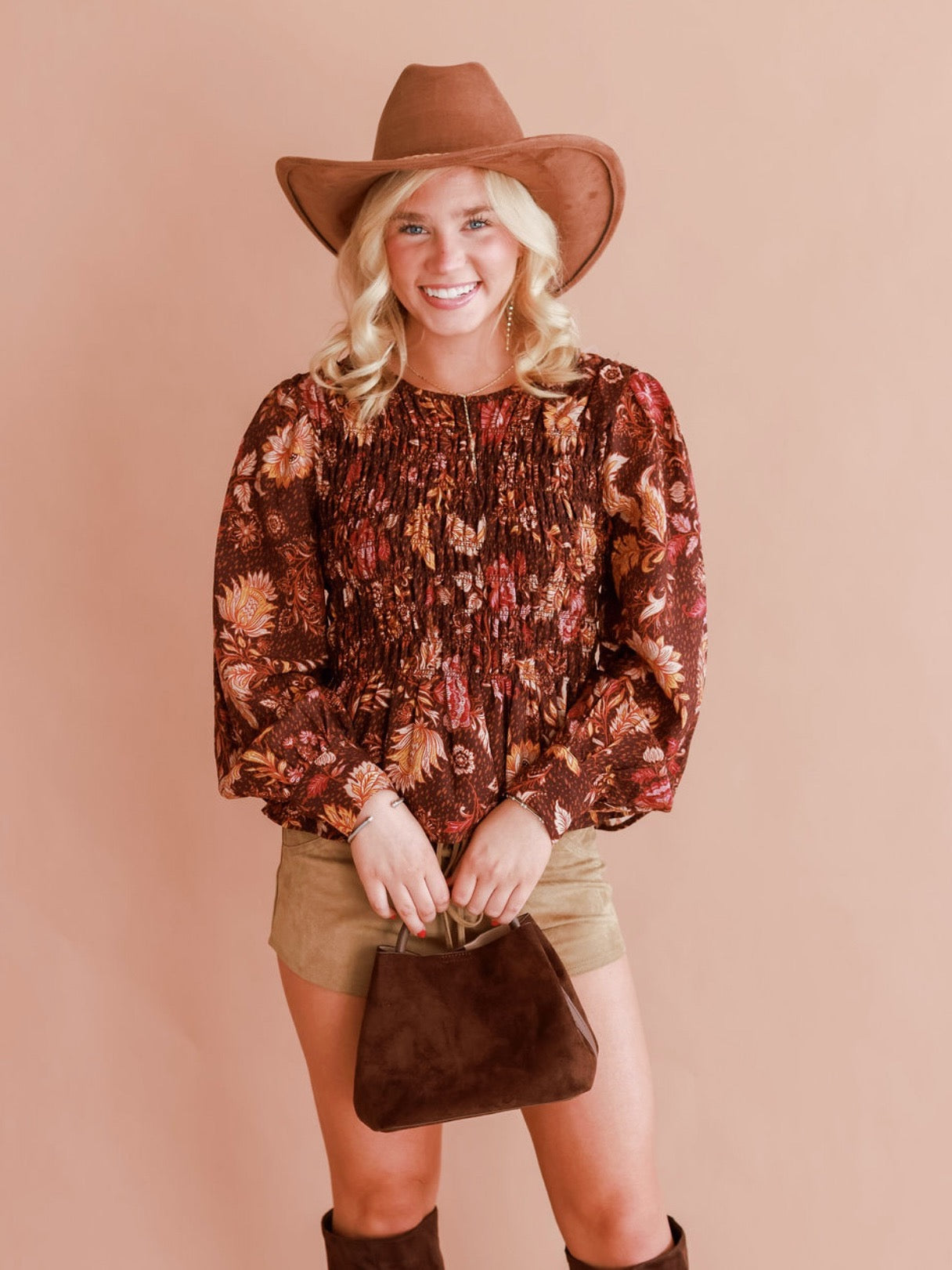 Smocked Fall Floral Blouse