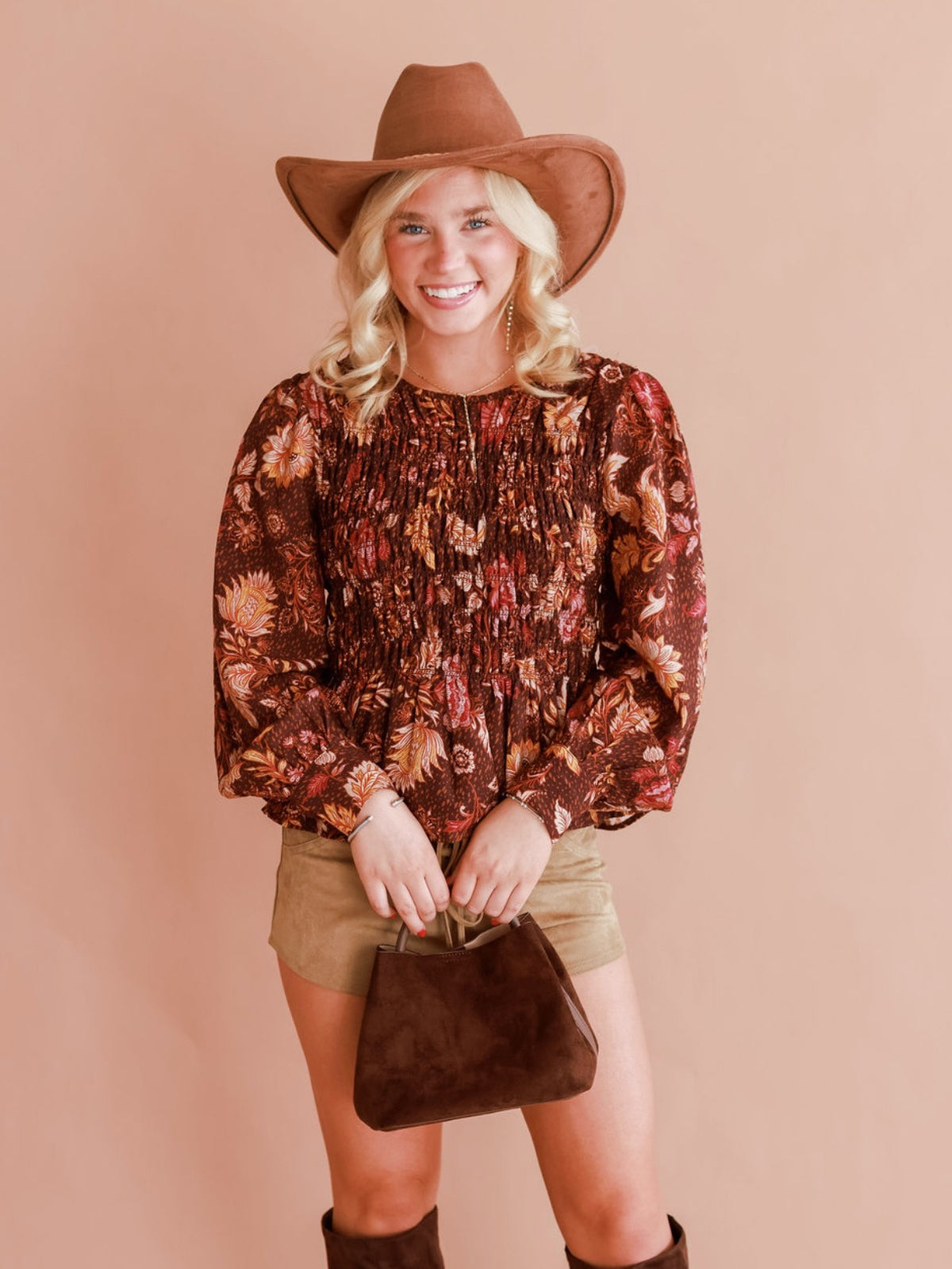 Smocked Fall Floral Blouse