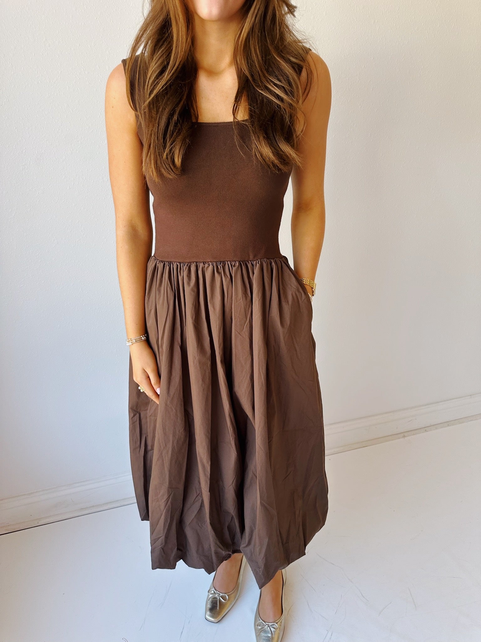 brown bubble dress Bonjour Bubble Hem Mini Dress Brown
