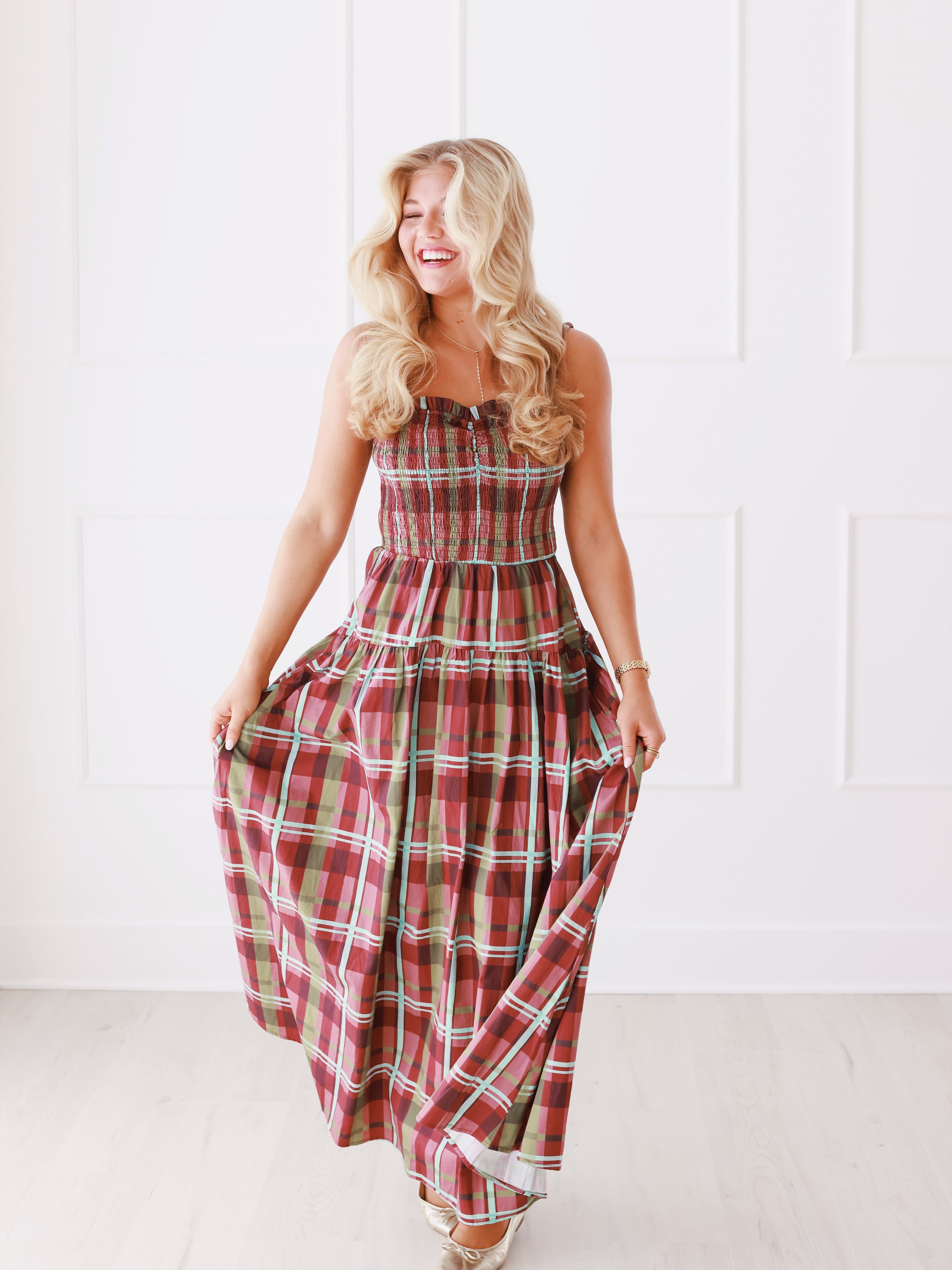 Fun Fall Gingham Maxi Dress