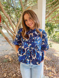 Gemma Top- Blue Floral